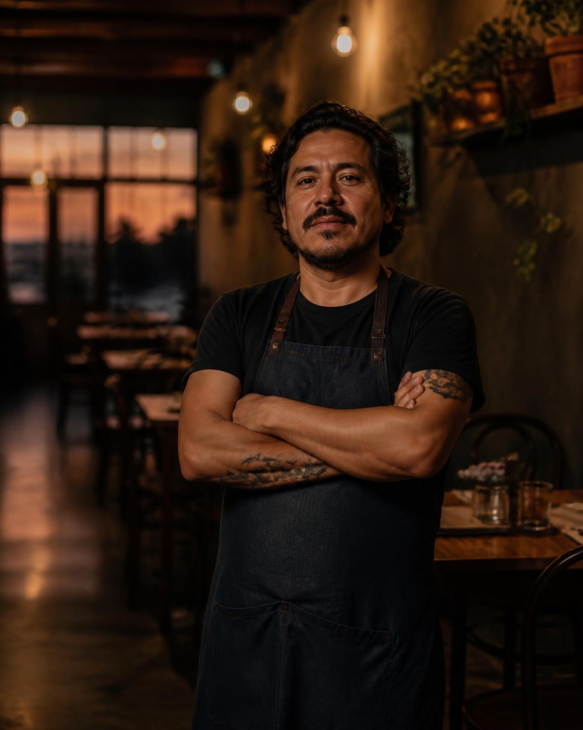 Dueño de restaurante independiente en su local